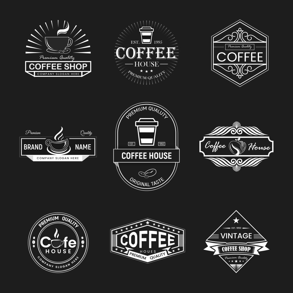 فایل مجموعه لوگو قهوه، برچسب قدیمی، قالب تخته سیاه - Set coffee logo vintage label blackboard template