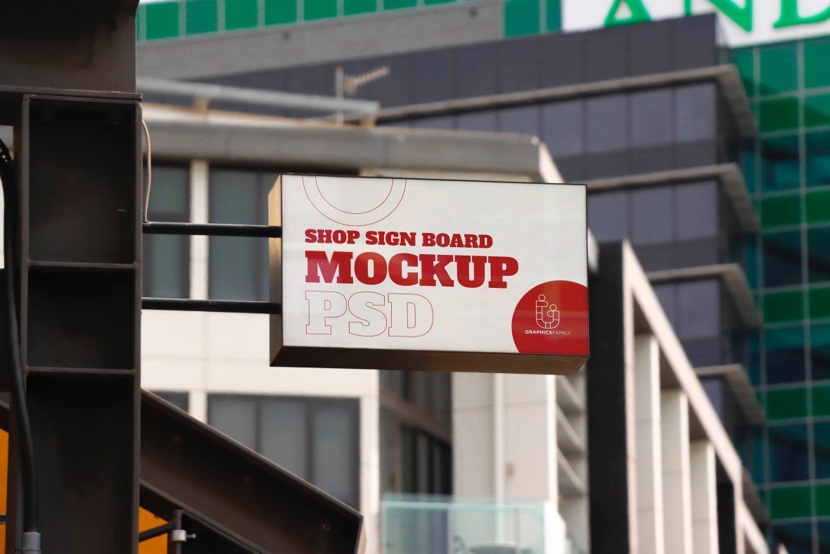 فایل ماکت طرح تابلو فروشگاه - Shop Sign Board Design Mockup