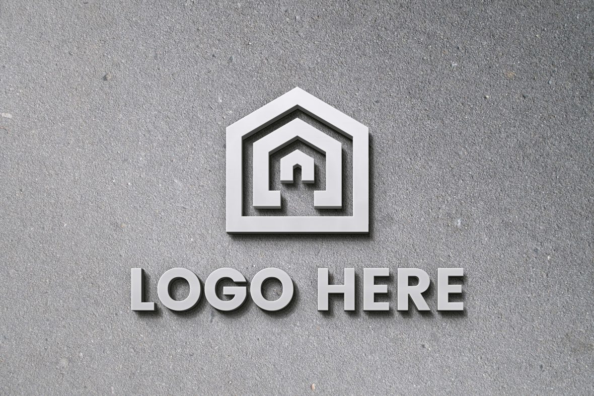 فایل موکاپ لوگوی سه بعدی نقره ای روی دیوار گچی - Silver 3D Logo Mockup On Plaster Wall