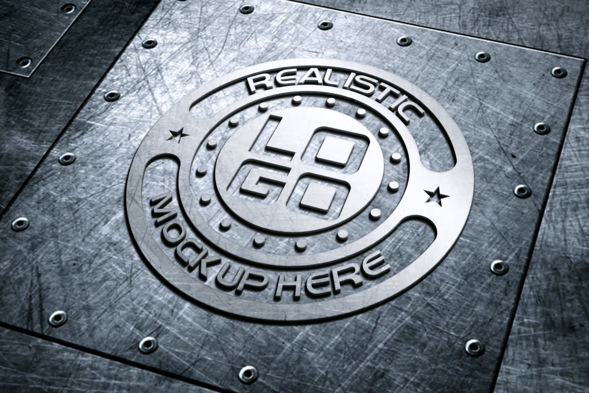 فایل موکاپ لوگوی نقره‌ای روی بافت پس‌زمینه فولادی - Silver Logo Mockup on Steel Background Texture