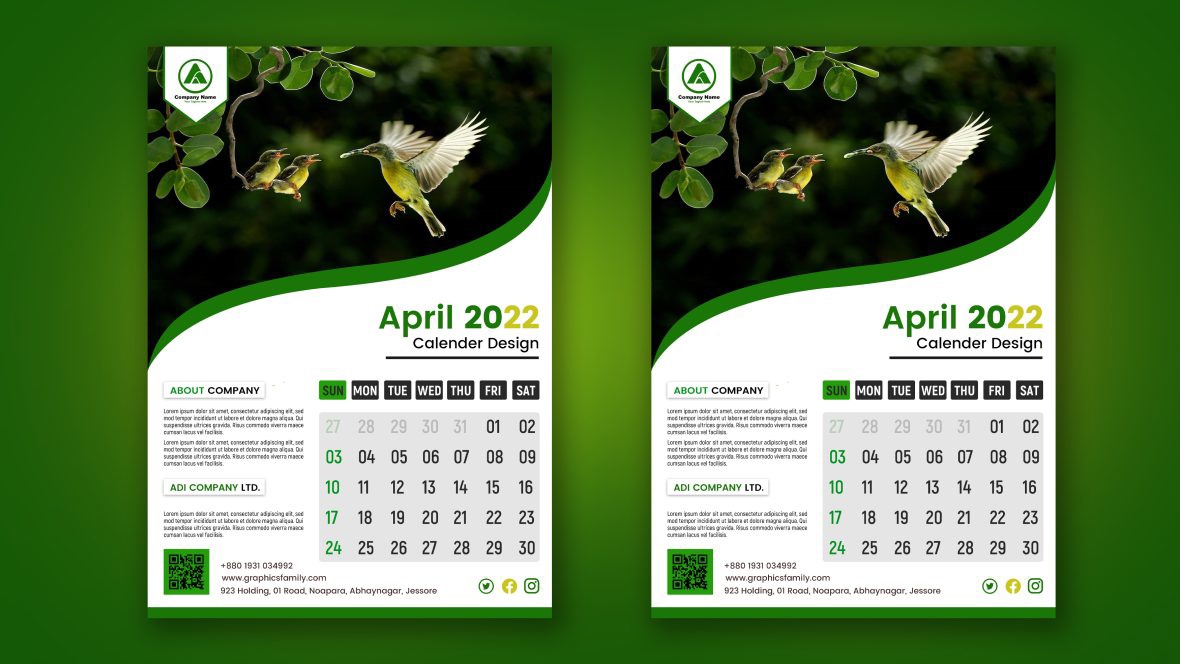 فایل الگوی طراحی تقویم ساده - Simple Calendar Design Template