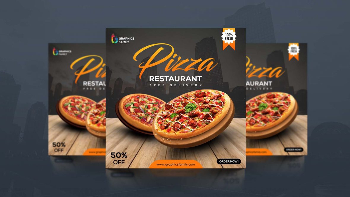 فایل طراحی قالب پست تبلیغاتی شبکه‌های اجتماعی برای رستوران پیتزا - Social Media Advertising Post Template Design for Pizza Restaurant
