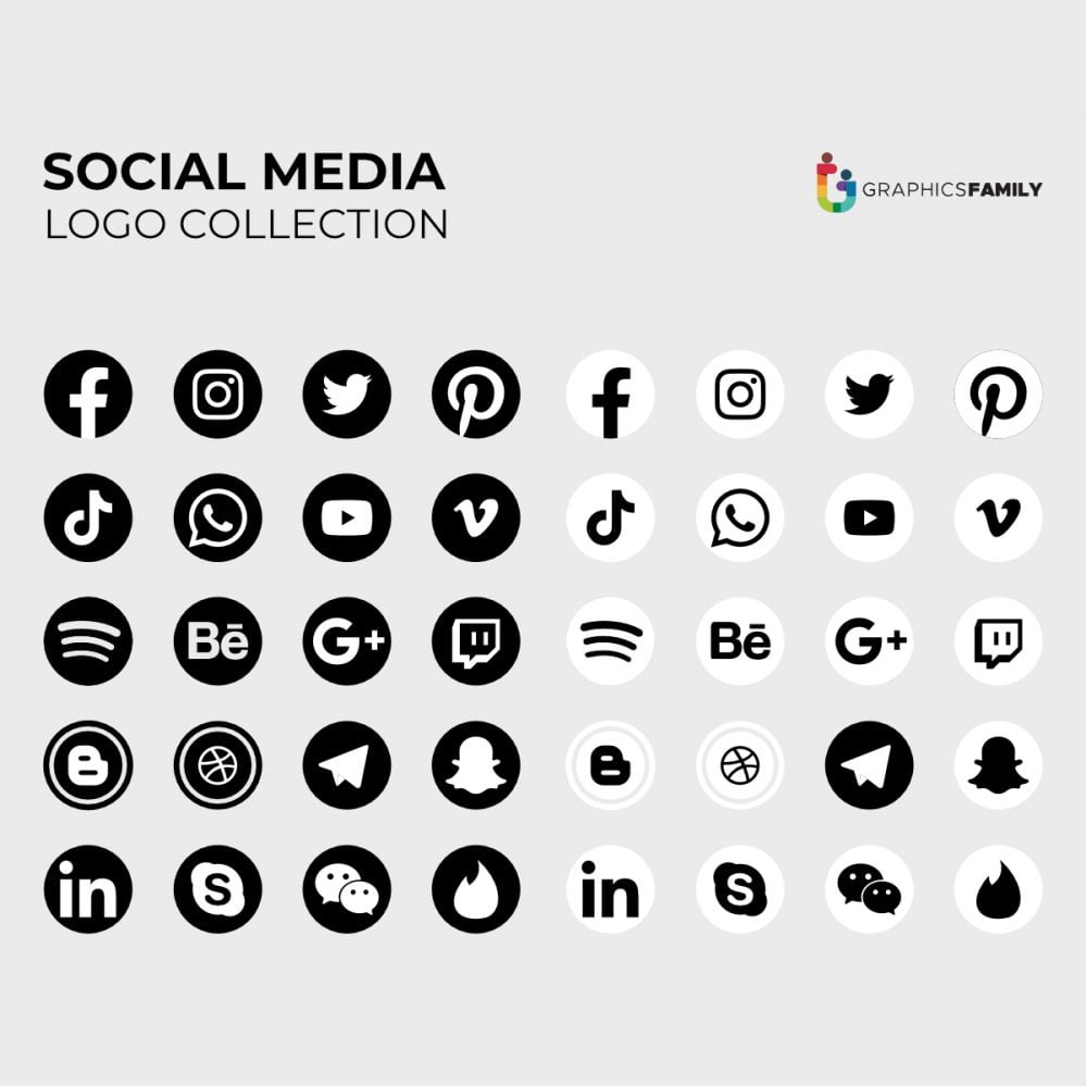 فایل مجموعه آیکون‌های رسانه‌های اجتماعی جدا شده در پس‌زمینه خاکستری - Social Media Icons Set Isolated on Gray Background