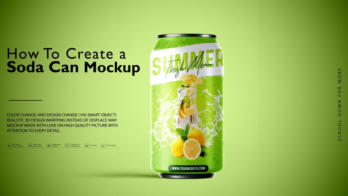 فایل موکاپ PSD قوطی نوشابه - Soda Can PSD Mockup