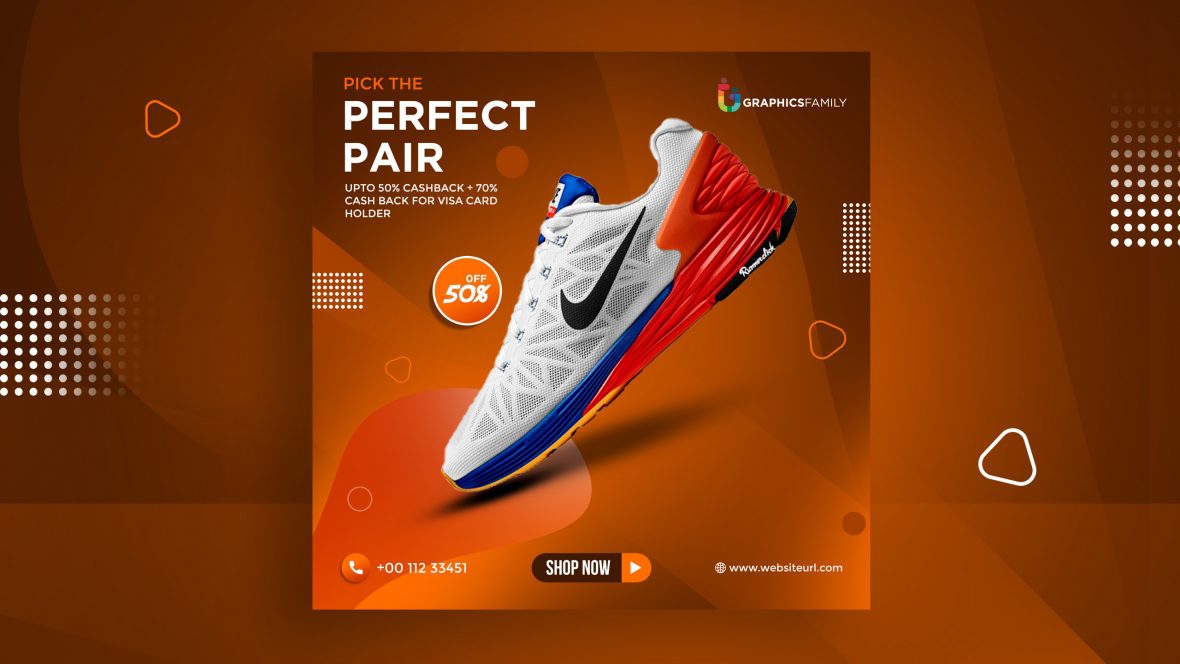 فایل طراحی بنر کفش ورزشی - Sports Running Shoes Banner Design