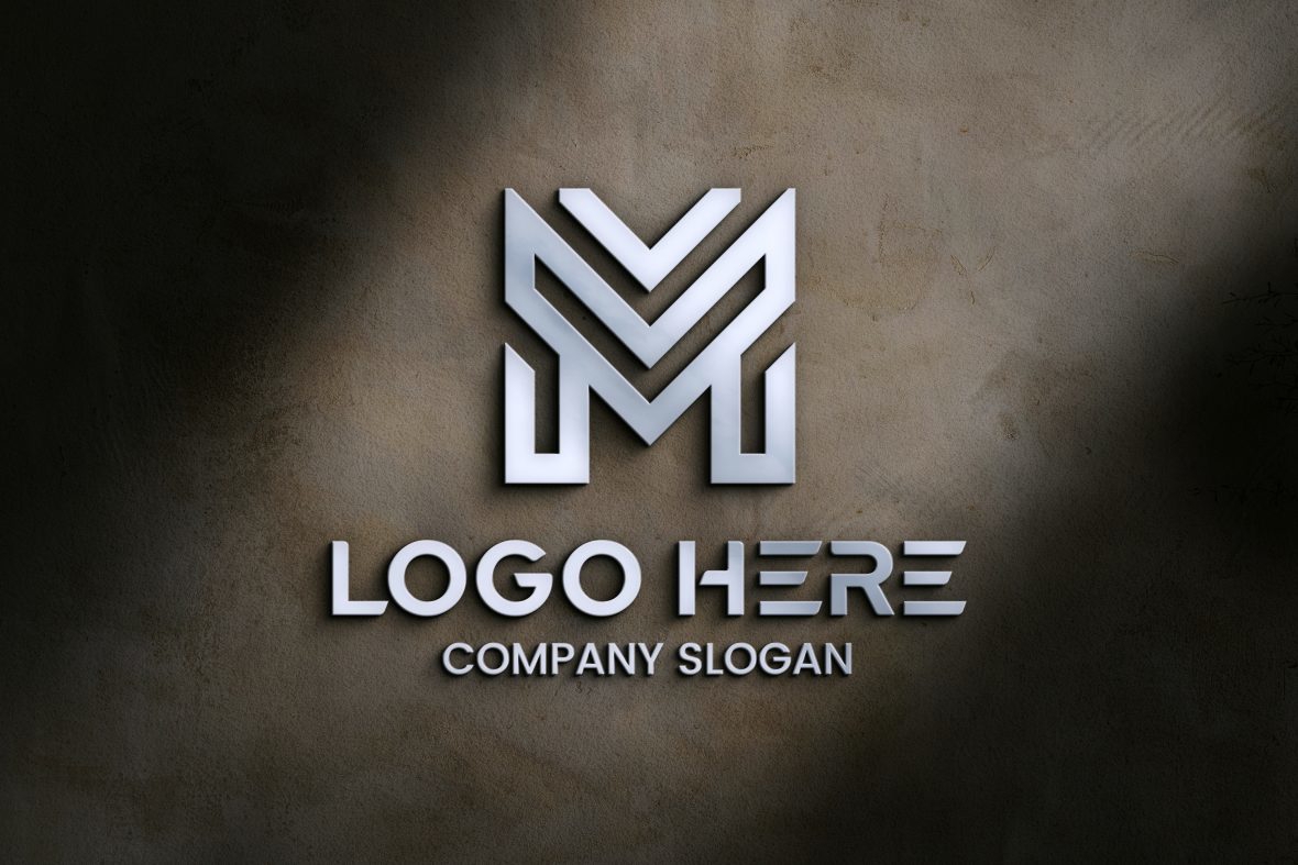 فایل ماک‌آپ لوگوی سه‌بعدی با افکت نورافکن روی دیوار سیمانی - Spotlights effect 3d logo mockup on cement wall