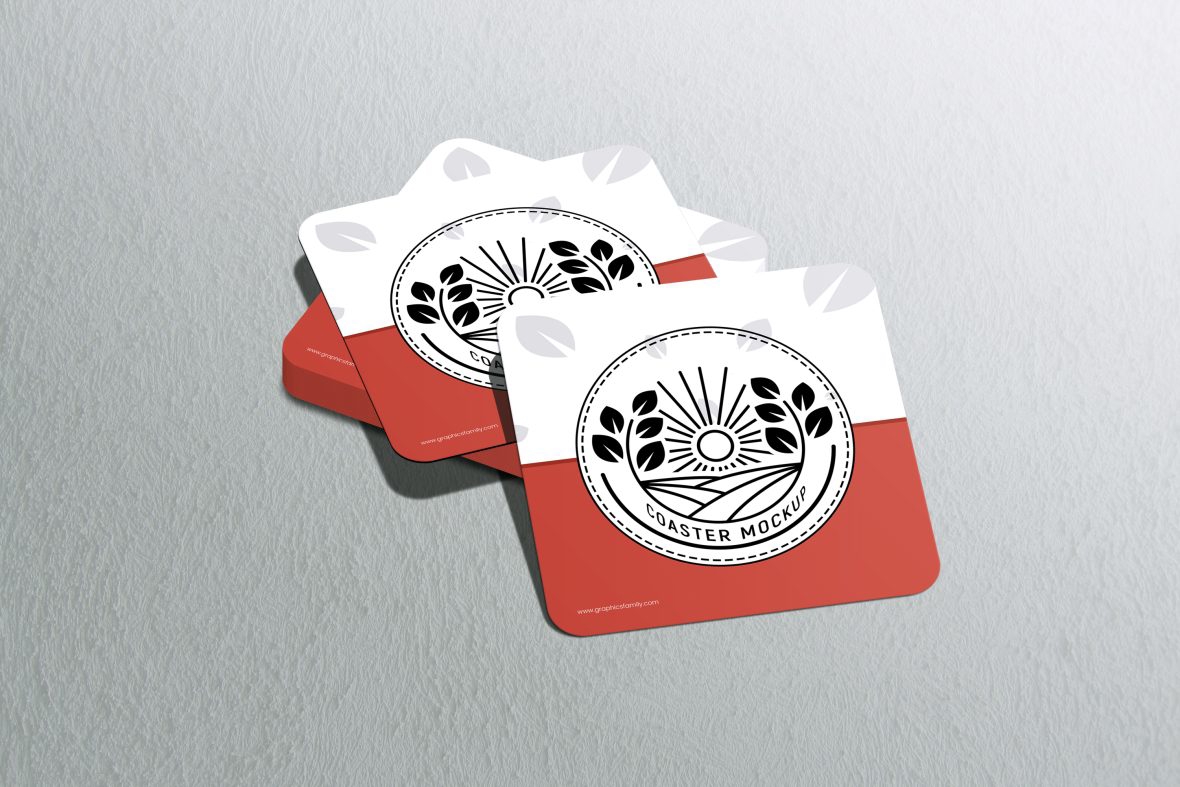 فایل قالب‌های ماکت زیرلیوانی مربعی - Square Coaster Mockup Templates