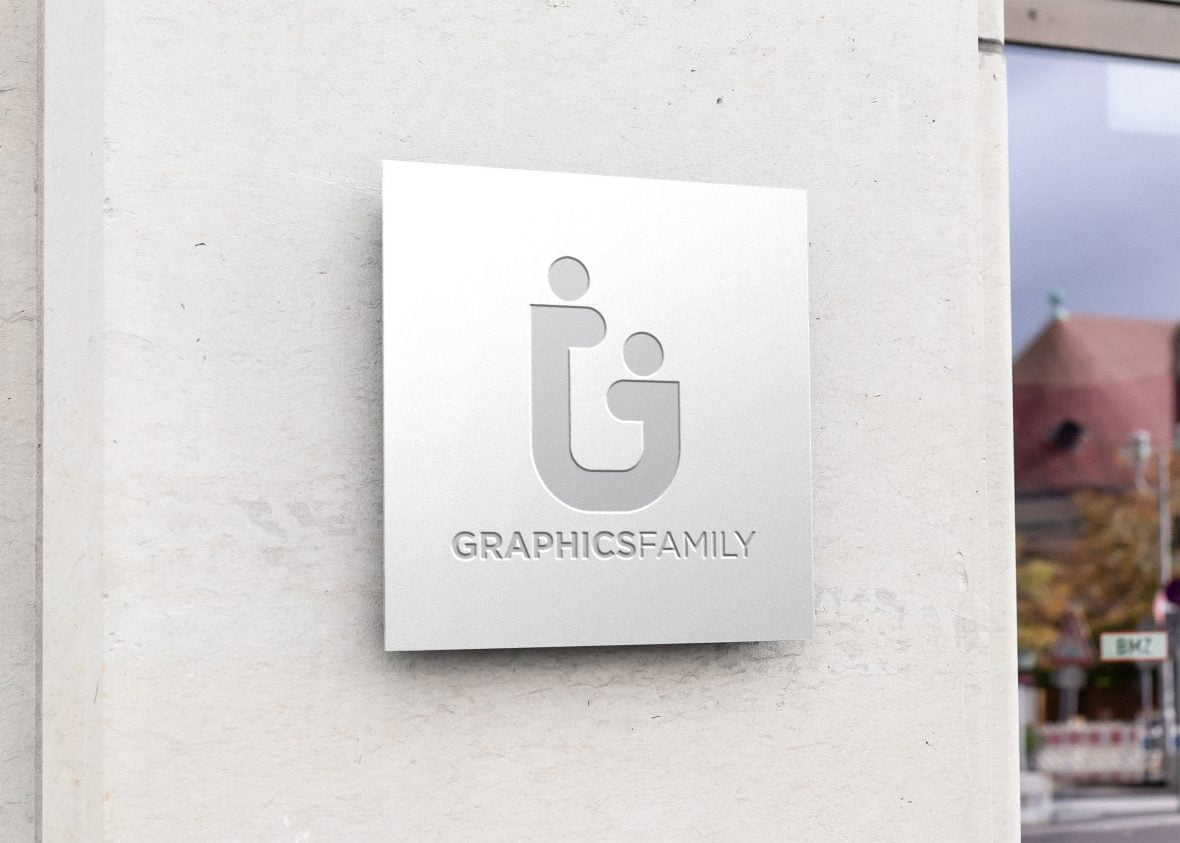 فایل موکاپ لوگو مربعی - Square Sign Board Logo Mockup