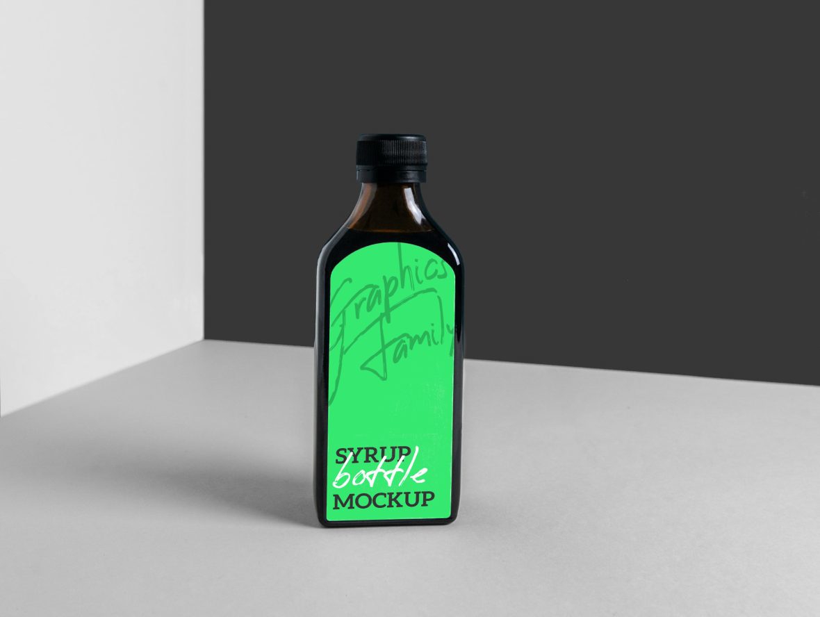 فایل موکاپ برچسب بطری شربت - Syrup Bottle Label Mockup