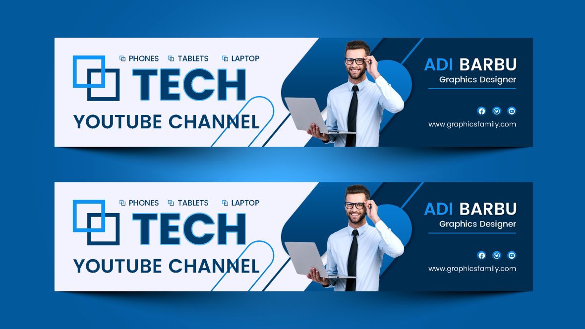 فایل الگوی طراحی هنری کانال فناوری برای یوتیوب - Tech Channel Art Design Template for YouTube