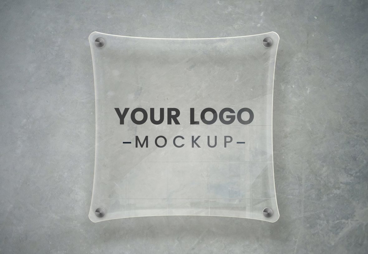 فایل موکاپ تابلوی بشقاب شیشه‌ای شفاف - Transparent Glass Plate Sign Mockup