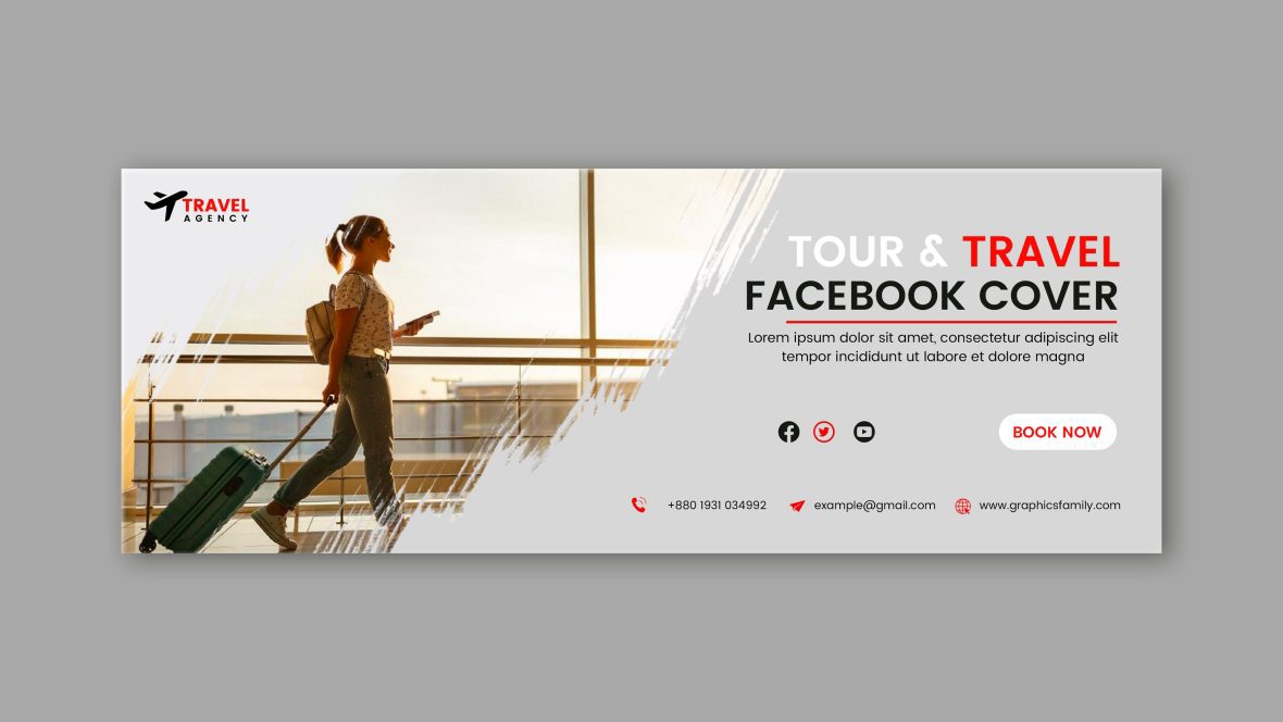 فایل طراحی کاور فیسبوک ساده برای آژانس مسافرتی - Travel Agency Simple Facebook Cover Design