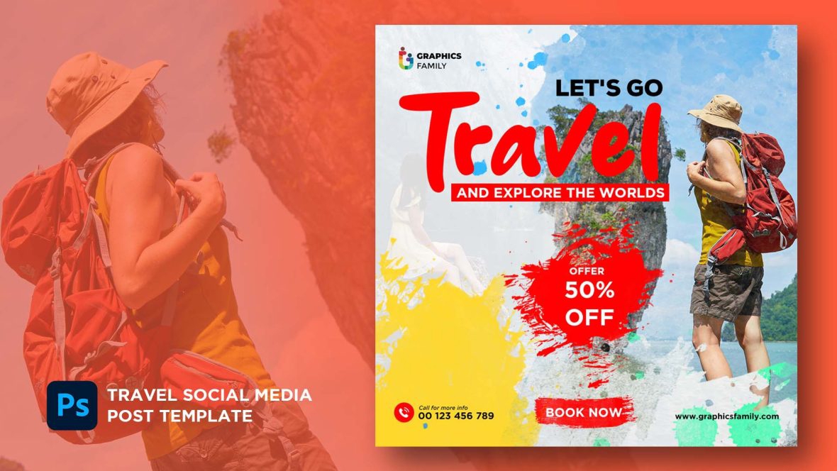 فایل بنر رسانه‌های اجتماعی گردشگری یا مسافرتی - Travel or Tourism Social Media Banner