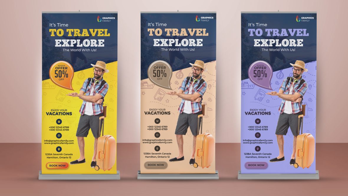 فایل طراحی بنر رول آپ مسافرتی - Travel Roll Up Banner Design