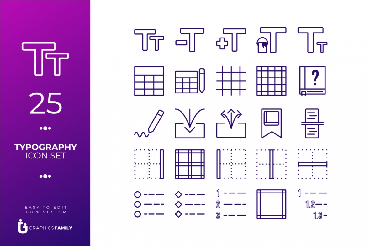 فایل مجموعه آیکون‌های تایپوگرافی - Typography icon set