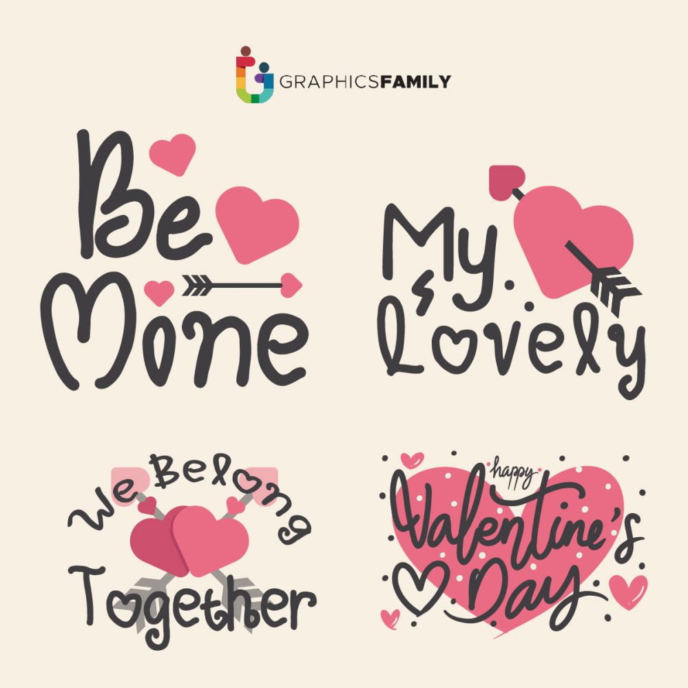 فایل مجموعه نقل قول های حروف نگاری روز ولنتاین - Valentine’s day lettering quotes collection