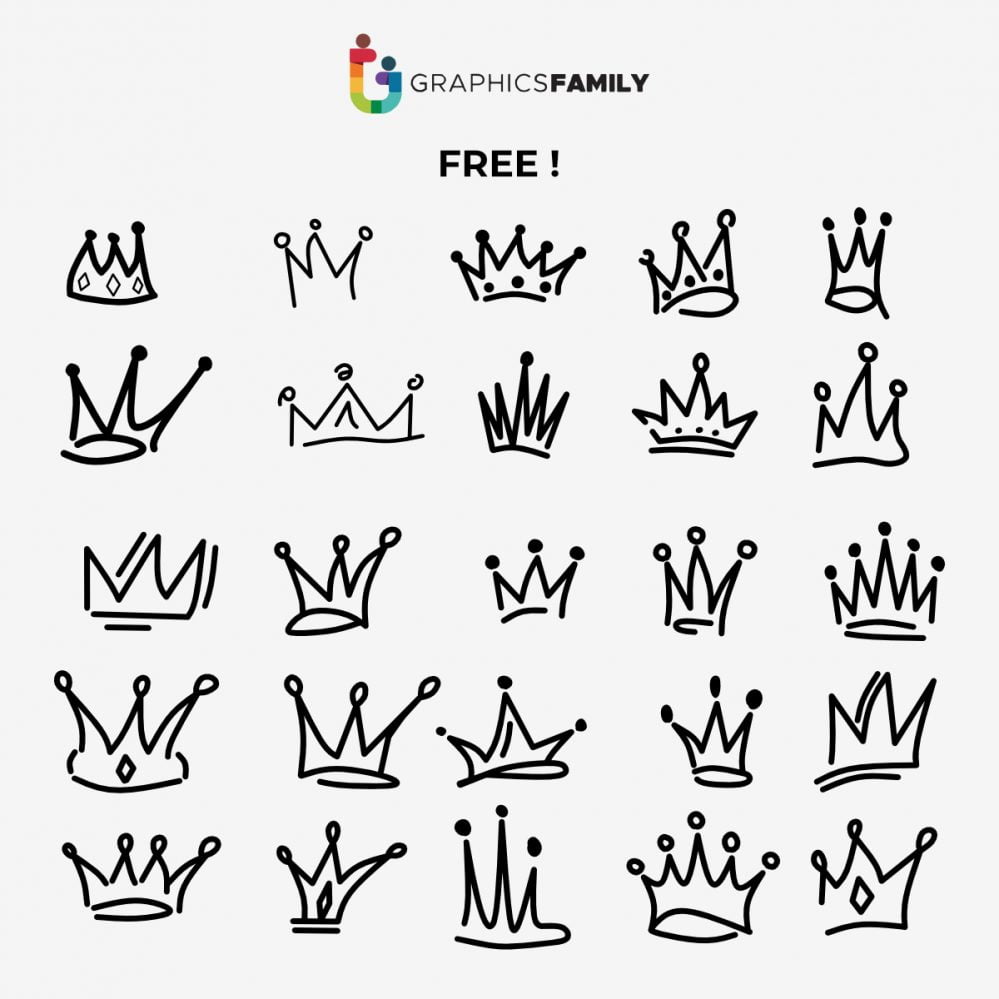 فایل وکتور طرح تاج های مختلف - Various Crowns Doodle Illustration Vector