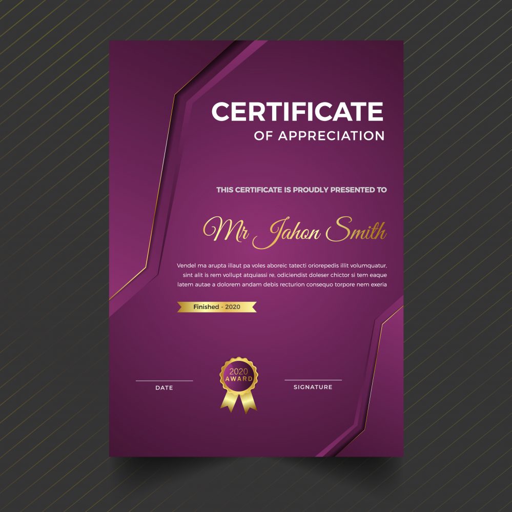 فایل قالب گواهی مدرن عمودی با پس زمینه مدرن بافت آینده نگر و پویا - Vertical modern certificate template with futuristic and dynamic texture modern background