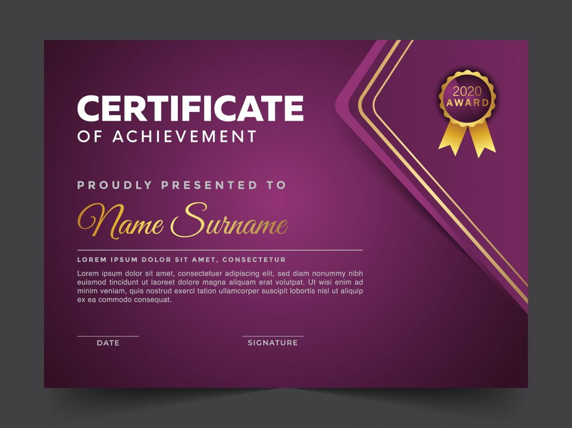 فایل الگوی گواهی قابل ویرایش بنفش - Violet Editable Certificate Template
