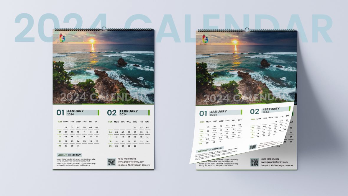 فایل طرح تقویم دیواری ۲۰۲۴ PSD - Wall Calendar Design 2024 PSD