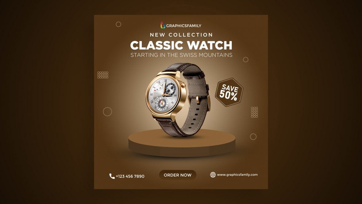فایل طراحی پست تبلیغاتی شبکه‌های اجتماعی حراج ساعت - Watch Sale Social Media Advertising Post Design
