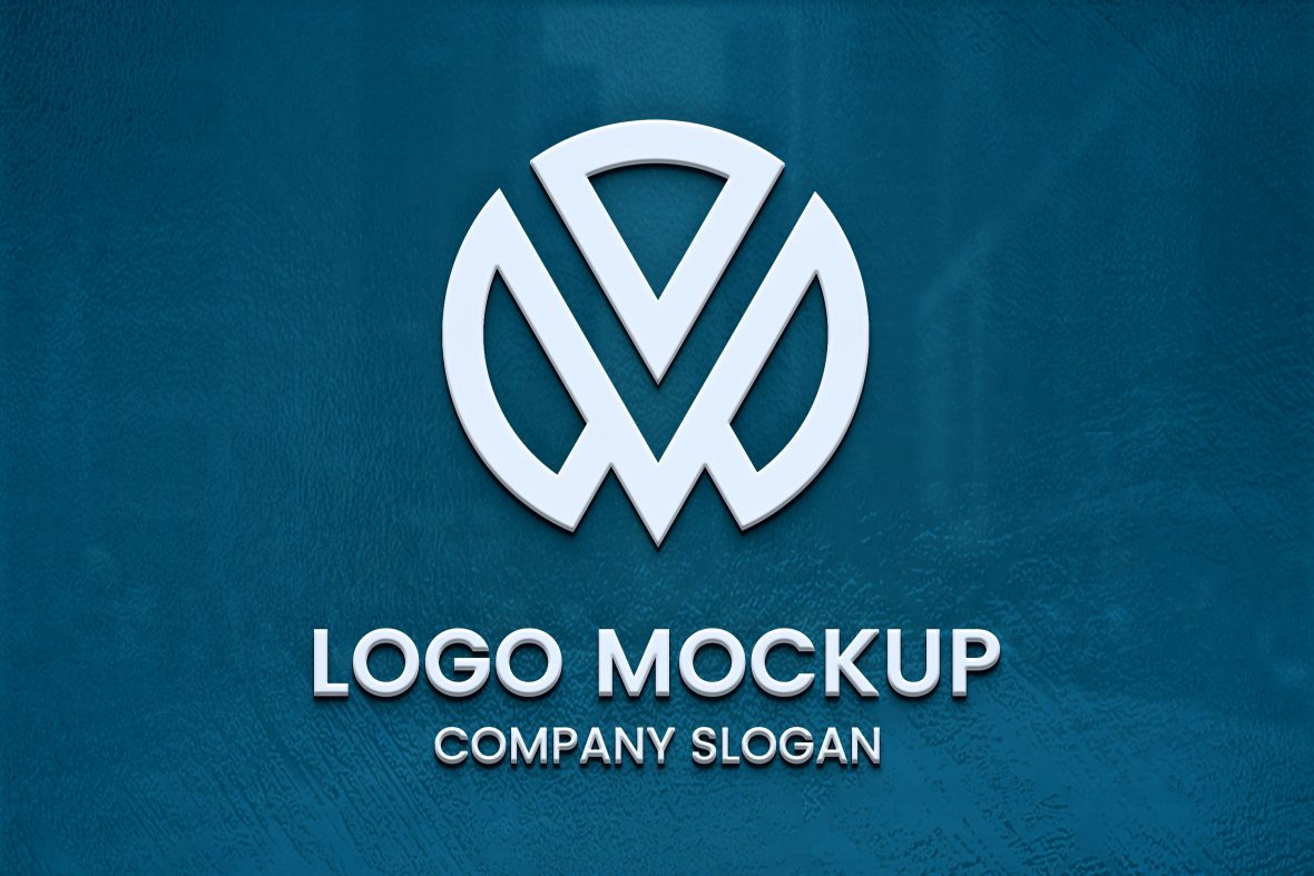 فایل موکاپ لوگوی سه بعدی سفید روی سطح آبی - White 3D Logo Mockup on Blue Surface