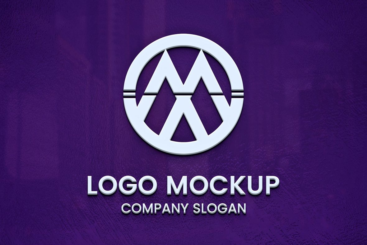 فایل موکاپ لوگوی سه بعدی سفید روی سطح بنفش - White 3D Logo Mockup on Violet Surface