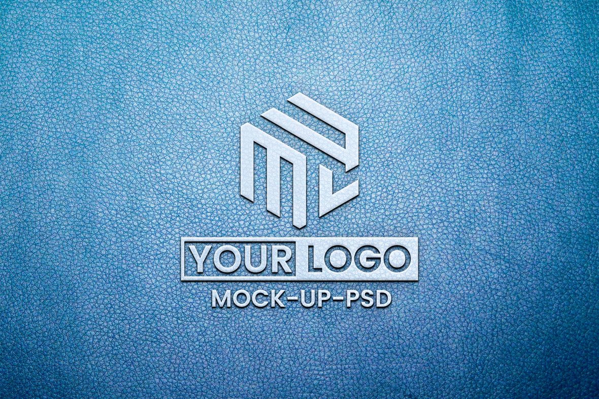 فایل موکاپ لوگوی سفید روی چرم آبی - White Logo Mockup on Blue Leather