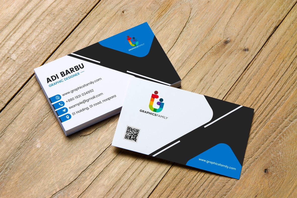 فایل قالب کارت ویزیت سفید، سیاه و آبی - White, Black and Blue Business Card Template