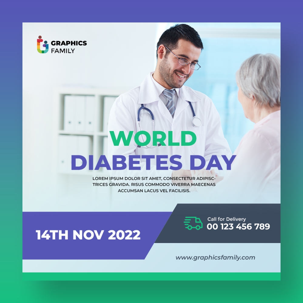 فایل طراحی بنر روز جهانی دیابت برای پست شبکه‌های اجتماعی - World Diabetes Day Banner Design for Social Media Post