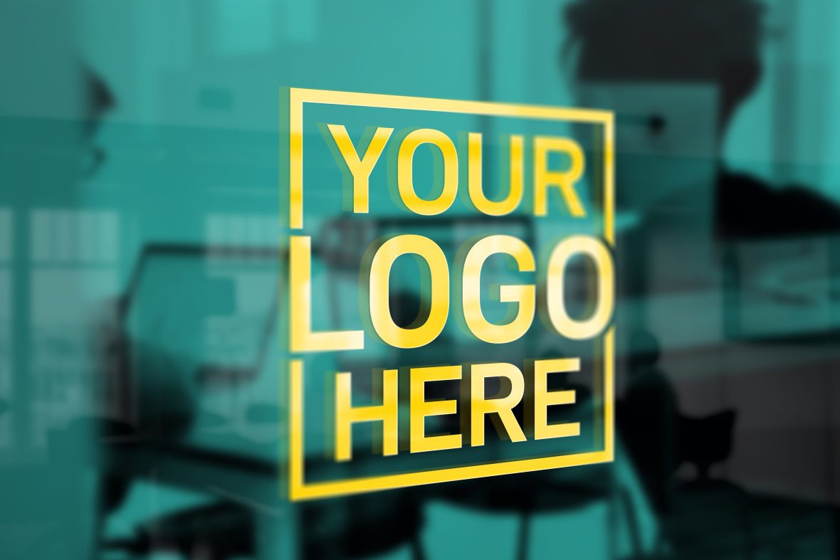 فایل موکاپ لوگو پنجره زرد دفتر - Yellow Office Window Logo Mockup