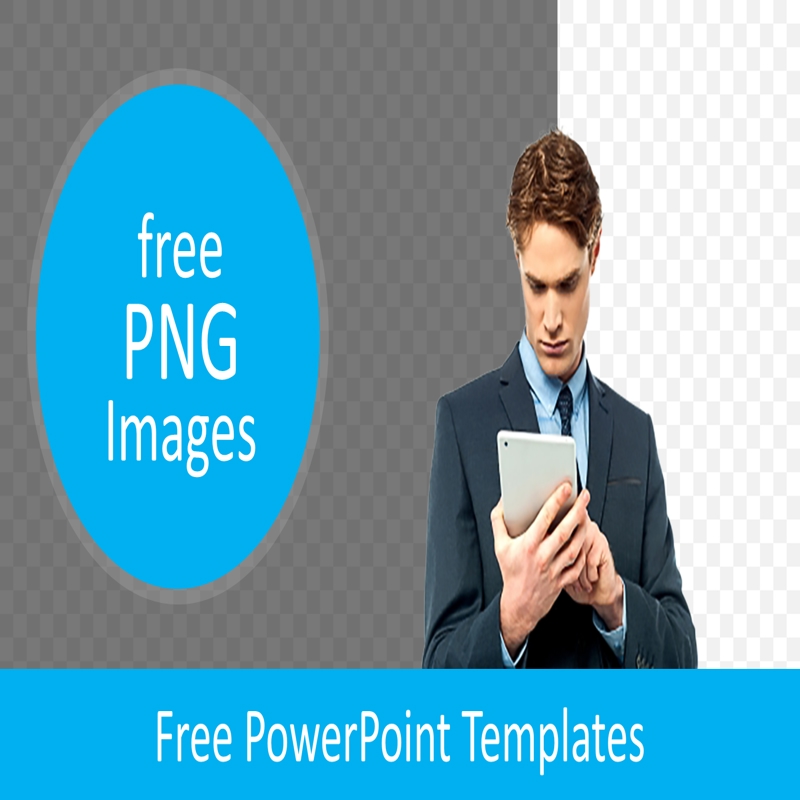 قالب حرفه ای پاورپوینت با موضوع با تصویر PNG تاجر در حال استفاده از تاچ‌پد