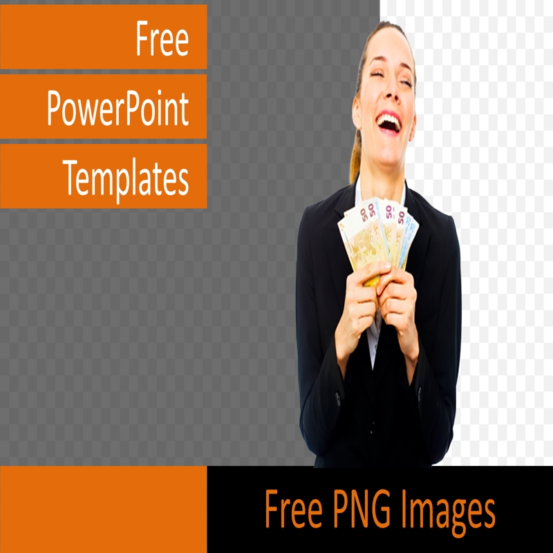 قالب حرفه ای پاورپوینت با موضوع با تصویر PNG زن تاجر در حال نگه داشتن پول