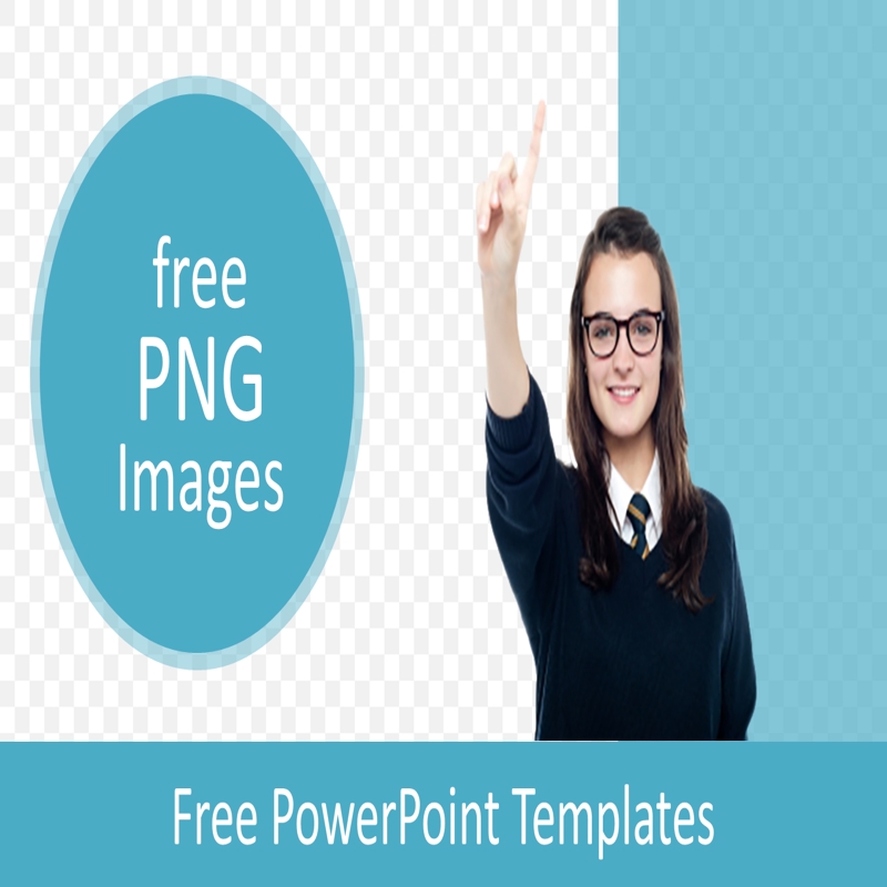 قالب حرفه ای پاورپوینت با موضوع دختر دانش‌آموز در حال اشاره به بالا (فرمت PNG)