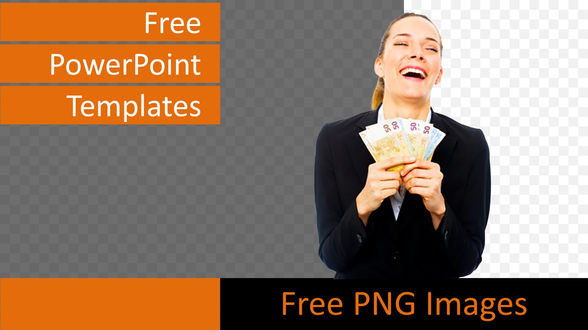 قالب حرفه ای پاورپوینت با موضوع با تصویر PNG زن تاجر در حال نگه داشتن پول