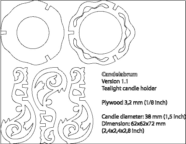 طرح 40 میلی متری شمعدانی کارتنی مناسب برای استفاده در دستگاه های cnc چوب و cnc لیزر - cartonus candelabrum 40mm dxf file